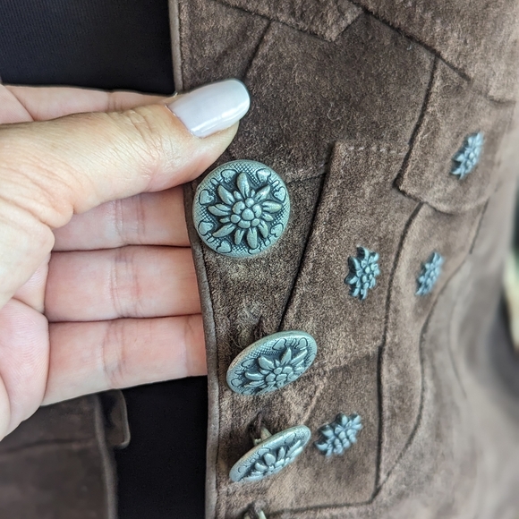 Authentic Vintage Landhaus Suede Leather Blazer Dirndl Tirolean Folklore Lg - Picture 4 of 16